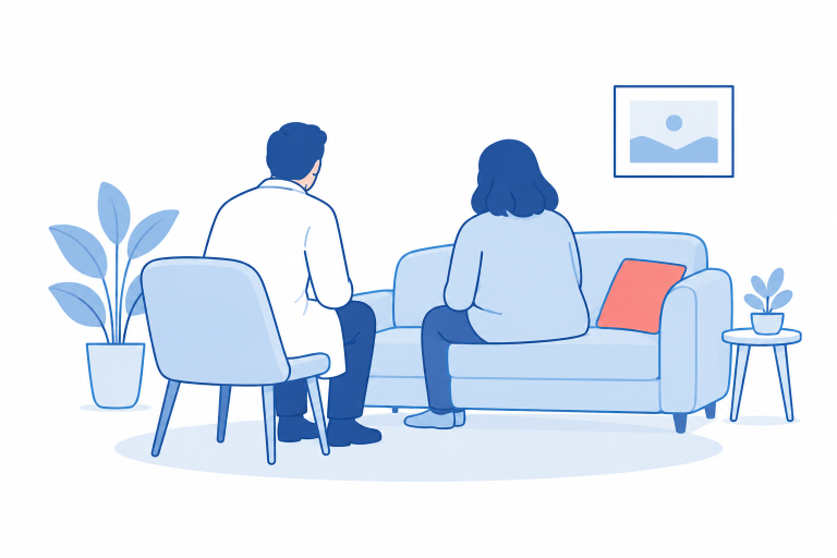 Врач слушает взрослого во время домашнего визита